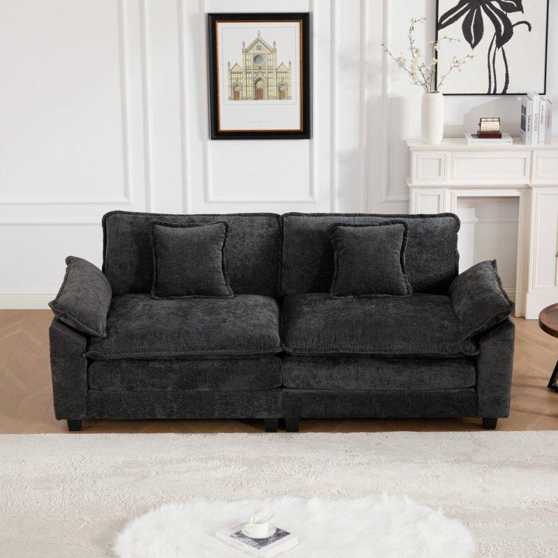 Bej Şönil Kumaş Yastık Kollu Modüler 2 Kişilik Bohem Koltuk - 208x77 cm - 277218