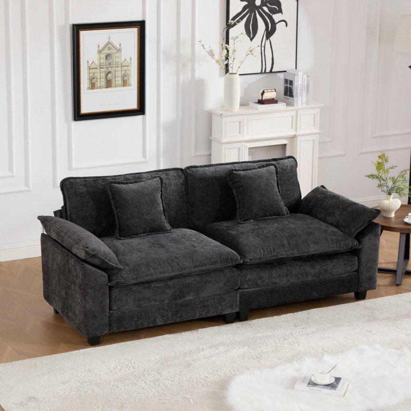 Bej Şönil Kumaş Yastık Kollu Modüler 2 Kişilik Bohem Koltuk - 208x77 cm - 277218
