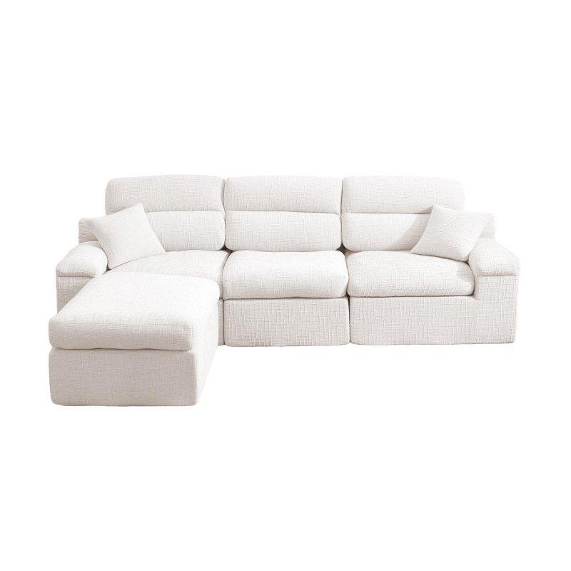 Bej Şönil Kumaş Yataklı L Köşe Yüksek Sırtlı Bohem Koltuk - 281x103 cm - 290631