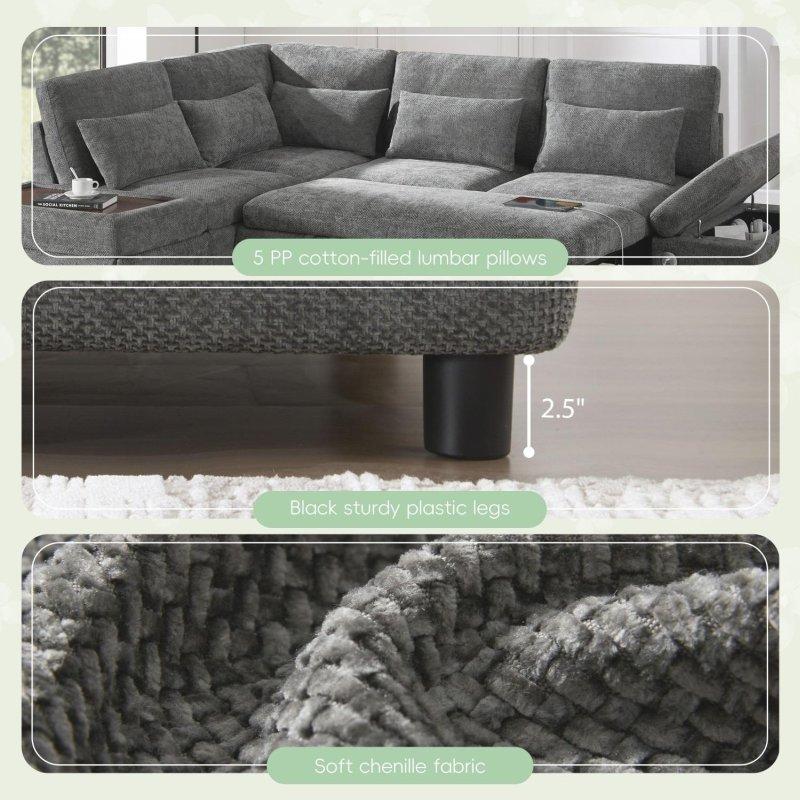 Bej Şönil Kumaş Yataklı Puflu Depolamalı Köşe Koltuk - 272x216 cm - 255469
