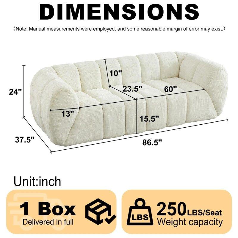 Bej Şönil Kumaş Yuvarlak Kolçaklı 3 Kişilik Bohem Koltuk - 220 cm - 284515