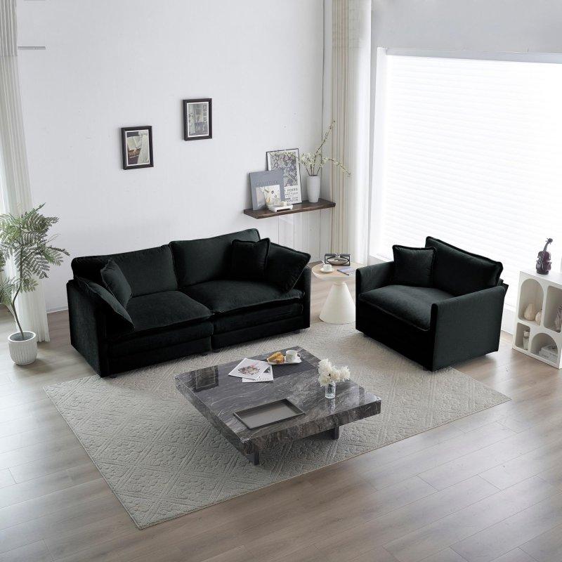 Bej Şönil Masif Ahşap İskeletli Çıkarılabilir Minderli Modüler 2li Bohem Koltuk Takımı - 278762