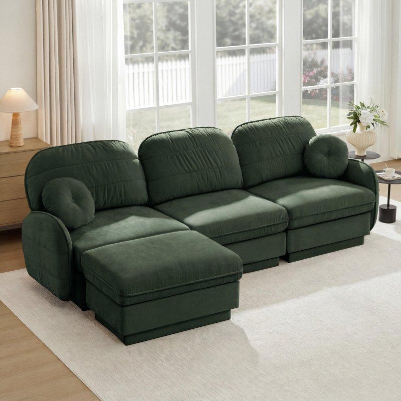 Bej Şönil Modüler Hareketli Puflu Derin Oturumlu Köşe Koltuk - 267x147 cm - 256813