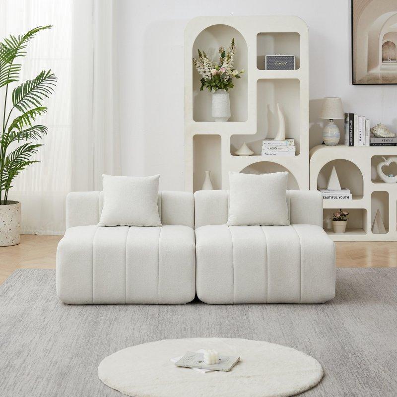 Bej Şönil Modüler Kolsuz 2 Yastıklı Bohem Koltuk - 166x74x61 cm - 289503