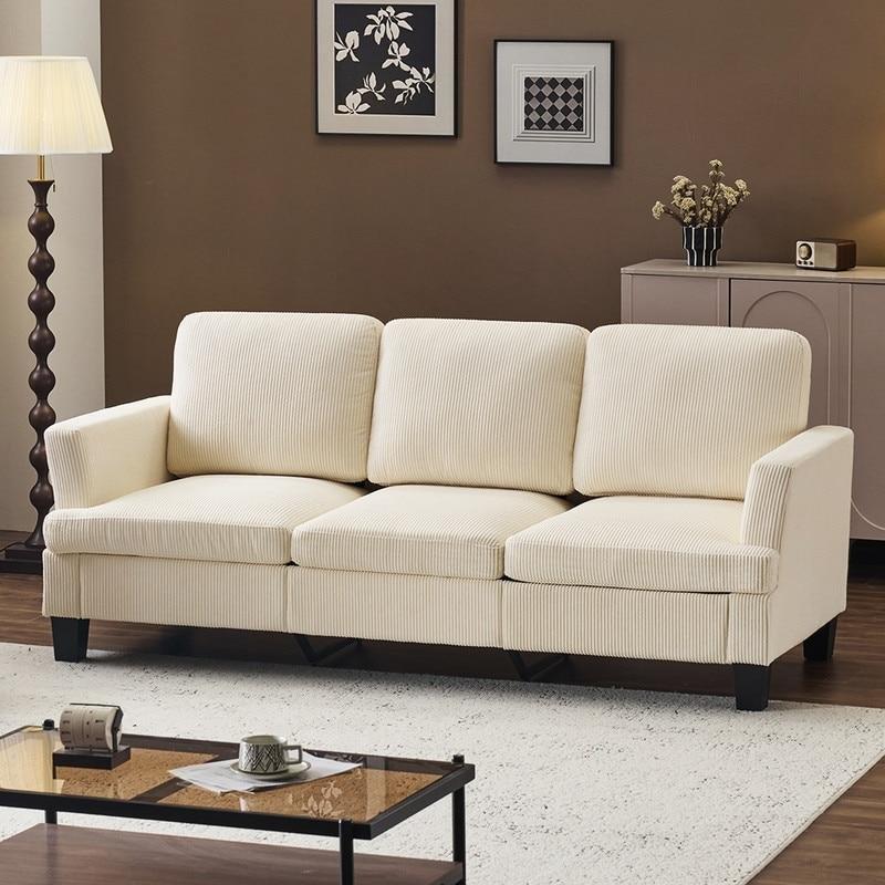 Bej Süet Kumaş 3 Kişilik Kare Kollu Bohem Koltuk - 212 cm - 279684