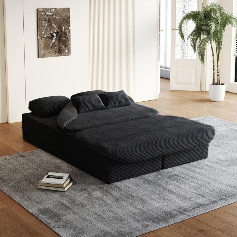 Bej Sünger Dolgulu Yataklı Dönüştürülebilir Bohem Koltuk - 191x138 cm - 287280