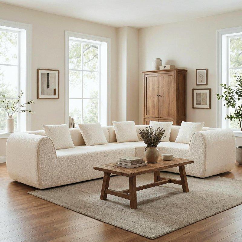 Bej Sünger Modüler Kavisli Sağ Köşe Koltuk - 280x178 cm - 258906