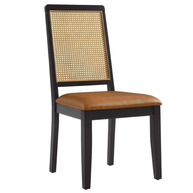 Bej Suni Deri Döşemeli Masif Ahşap 2li Set Rattan Sandalye - 252673