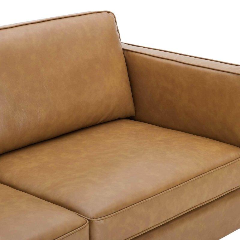 Bej Suni Deri Gold Metal Ayaklı Masif Ahşap Bohem Koltuk - 181 cm - 283866