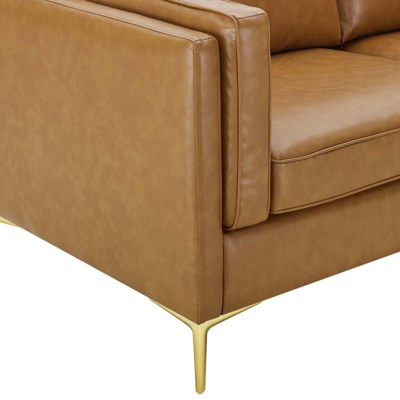 Bej Suni Deri Gold Metal Ayaklı Masif Ahşap Bohem Koltuk - 181 cm - 283866