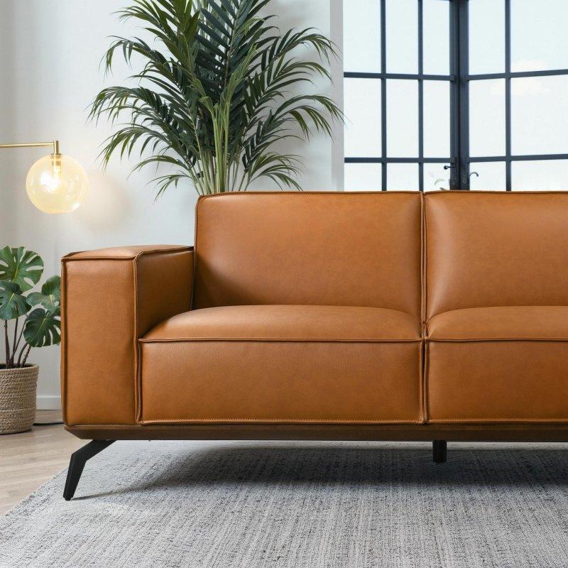 Bej Suni Deri Şezlonglu Metal Ayaklı Köşe Koltuk - 261x157 cm - 256256