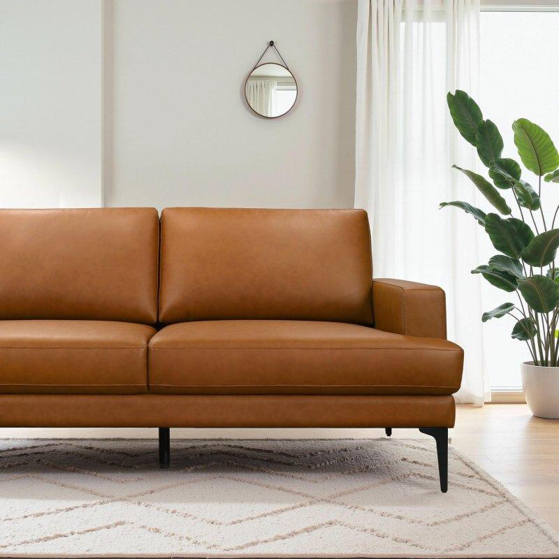 Bej Suni Deri Şezlonglu Sol Yönlü Metal Ayaklı Köşe Koltuk - 274x230 cm - 256799