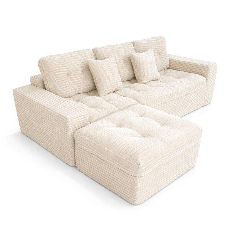 Bej Tavşan Tüyü Taklidi Kumaş Modüler Puflu Köşe Koltuk - 267x167 cm - 257090