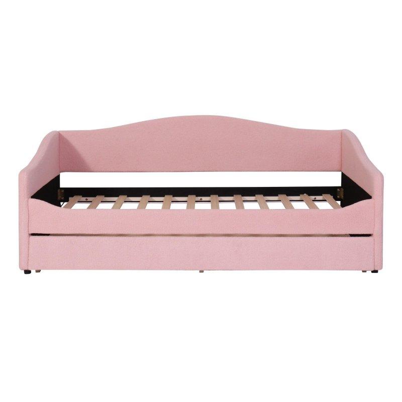 Bej Teddy Kumaş Döşemeli LED Işıklı Yavru Yataklı Daybed Karyola - 202x112 cm - 329855