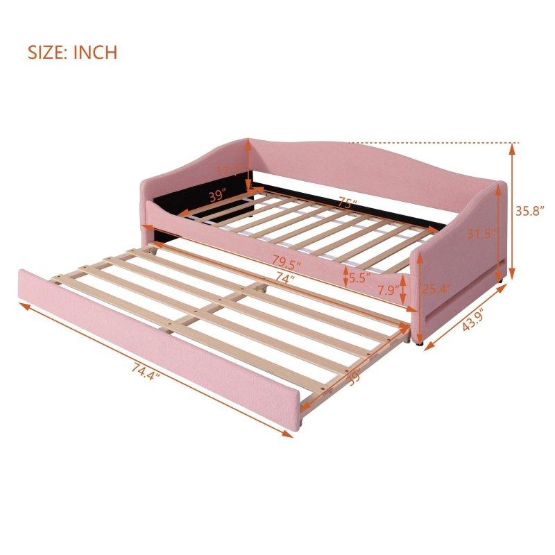 Bej Teddy Kumaş Döşemeli LED Işıklı Yavru Yataklı Daybed Karyola - 202x112 cm - 329855