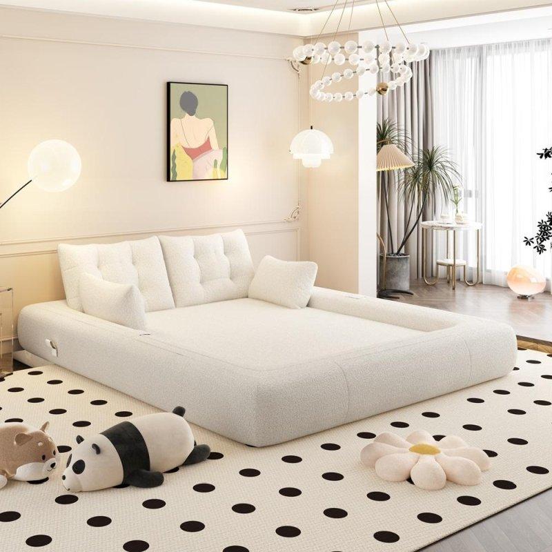 Bej Teddy Kumaş Katlanabilir Yataklı Bohem Koltuk - 200 cm - 282007