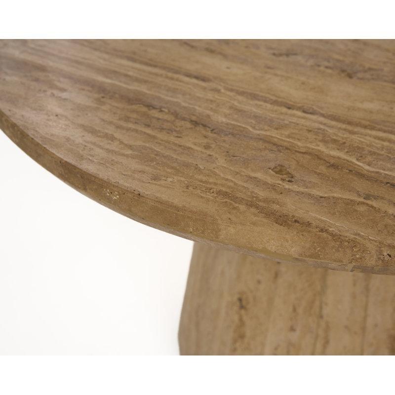 Bej Traverten Mermer Kaide Ayaklı Yuvarlak Orta Sehpa - 70x39 cm - 244366