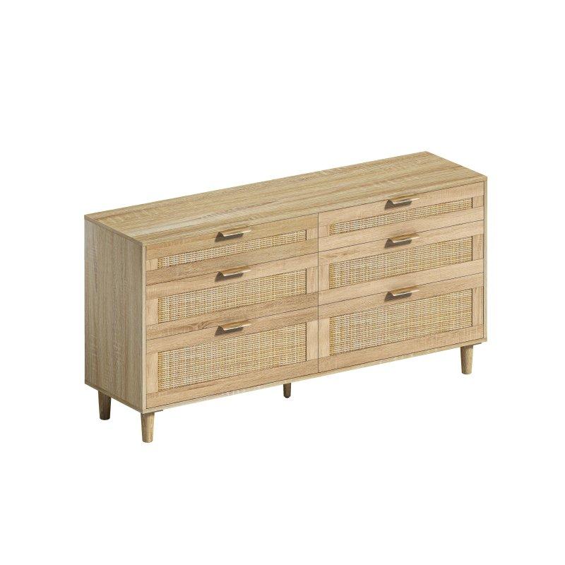 Bej ve Beyaz MDF ve Rattan 6 Çekmeceli Şifonyer - 150 cm - 306142