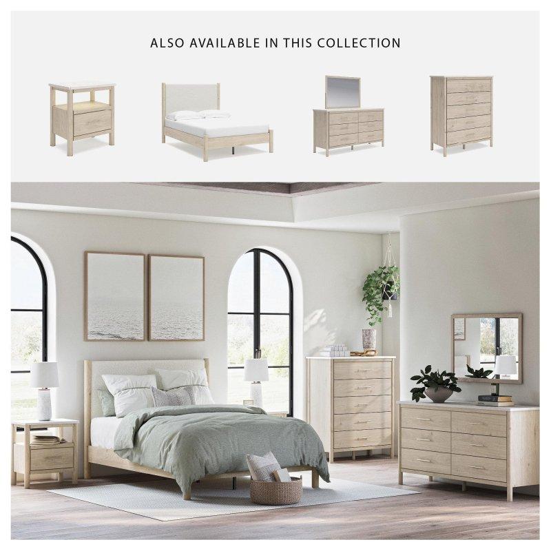 Bej ve Beyaz Meşe MDF Aynalı Mermer Tablalı 6 Çekmeceli Şifonyer - 163 cm - 295009