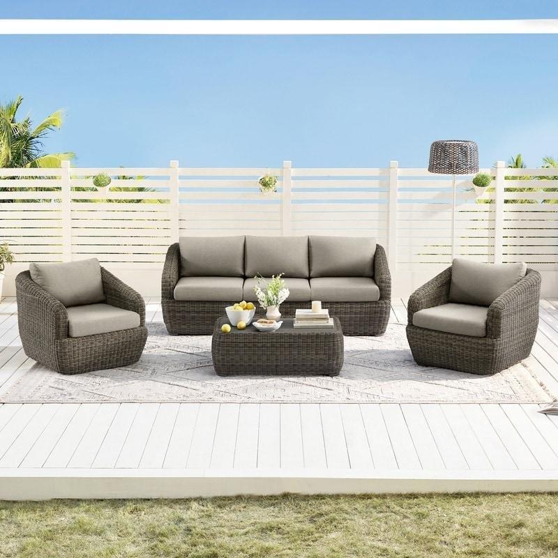 Bej ve Gri Rattan Suya Dayanıklı Modern Bahçe Takımı - 275177