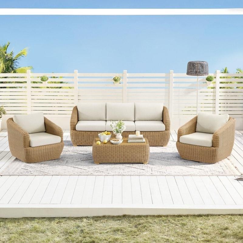 Bej ve Gri Rattan Suya Dayanıklı Modern Bahçe Takımı - 275177