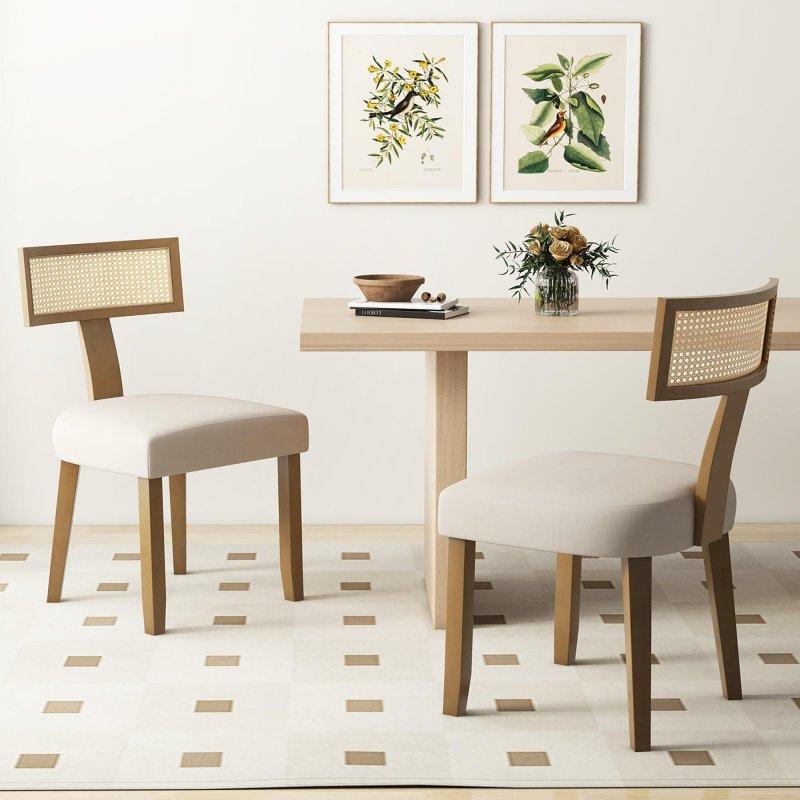 Bej ve Natürel Kauçuk Ağacı Rattan Sırtlı Kolsuz 2li Set Rattan Sandalye - 251650