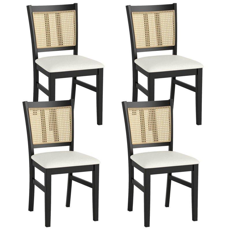 Bej ve Siyah Kauçuk Ağacı Kumaş Döşemeli Rattan Sandalye Seti - 252104