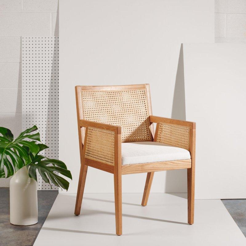 Bej ve Siyah Masif Meşe Dokuma Rattan Sandalye - 56x63x87 cm - 251584