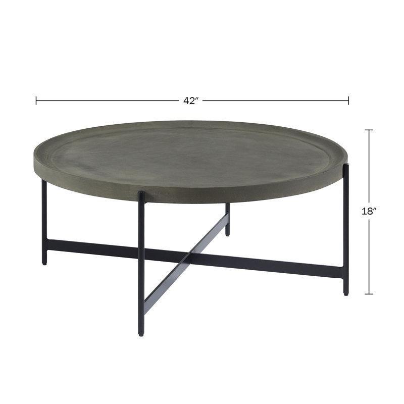 Beton Grisi Masif Ahşap X Ayaklı Tepsili Tasarım Yuvarlak Orta Sehpa - 107 cm - 244335