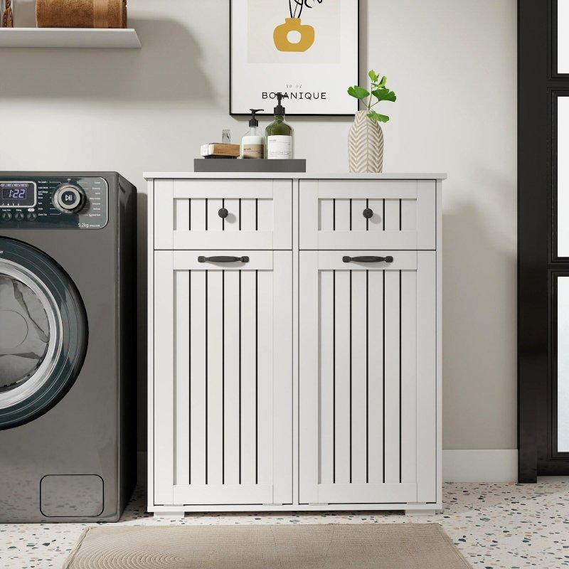Beyaz 2 Çekmeceli ve 2 Kirli Sepetli Çok Amaçlı Banyo Dolabı - 333426