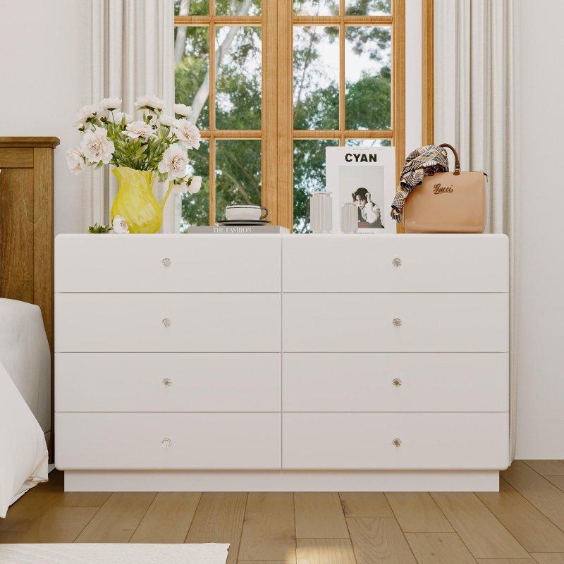 Beyaz 8 Çekmeceli Cam Tablalı 3 Renk Işıklı Kristal Kulplu Şifonyer - 140x80x35 cm - 307103 Beyaz 8 Çekmeceli Cam Tablalı 3 Renk Işıklı Kristal Kulplu Şifonyer - 140x80x35 cm - 307103