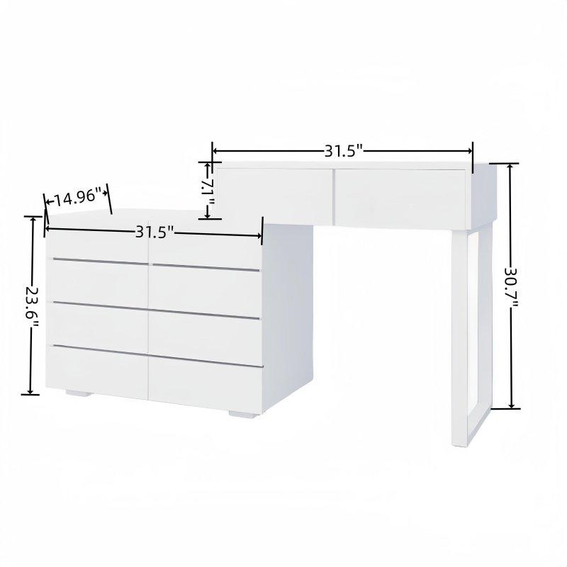 Beyaz Ahşap 10 Çekmeceli Metal Ayaklı Geniş Tablalı Şifonyer - 138x39x81 cm - 307085