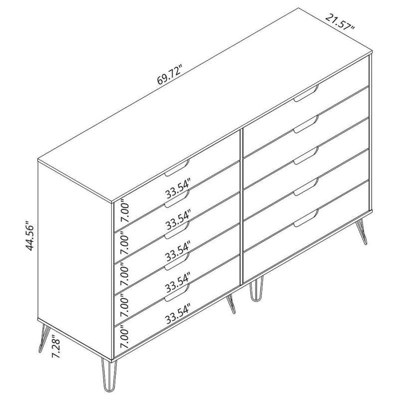 Beyaz Ahşap 10 Çekmeceli Metal Ayaklı Şifonyer - 178 cm - 295679