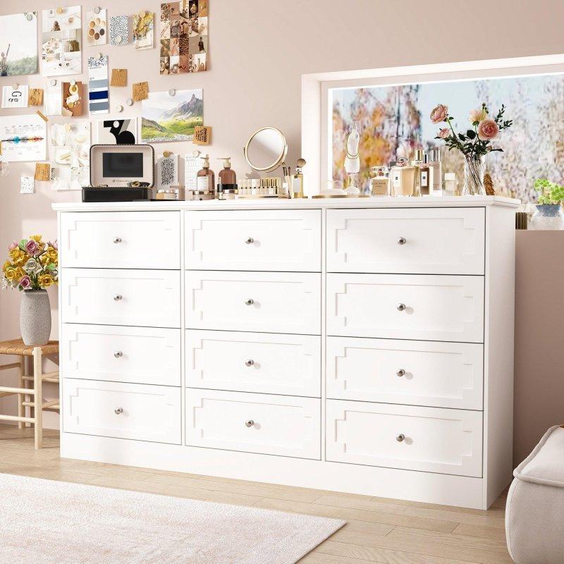Beyaz Ahşap 12 Çekmeceli Modern Şifonyer - 299875