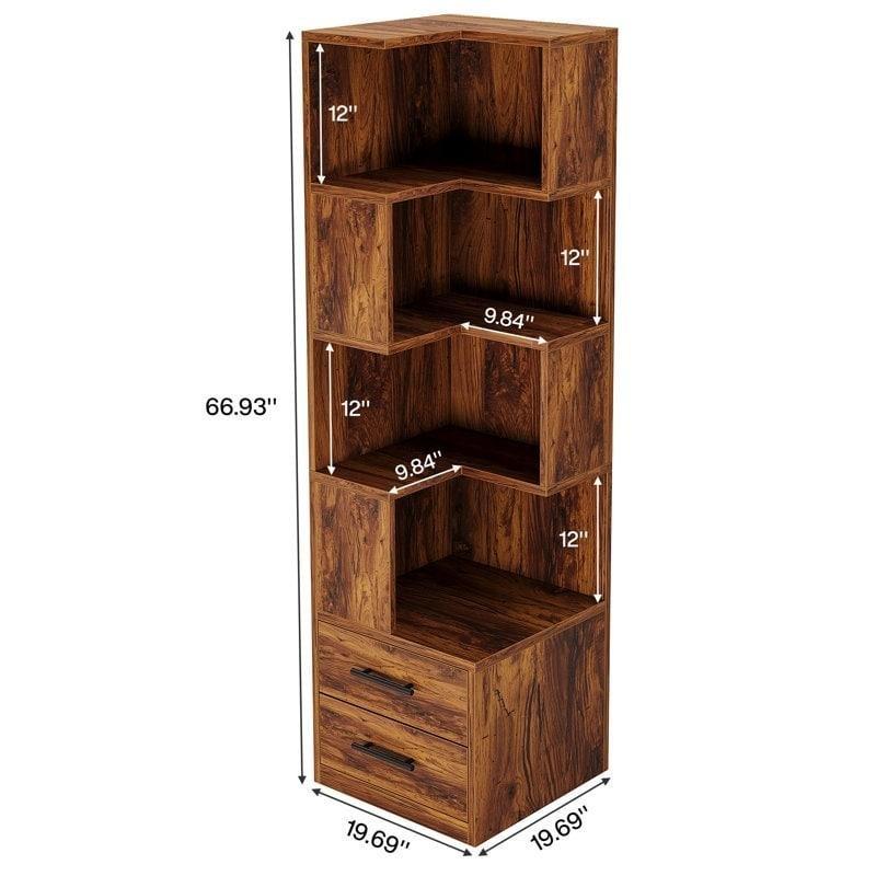 Beyaz Ahşap 2 Çekmeceli 4 Raflı Köşe Kitaplık - 170 cm - 320443