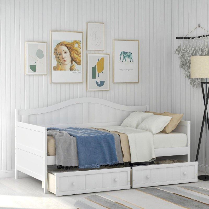 Beyaz Ahşap 2 Çekmeceli Daybed Karyola - 198x108 cm - 330066