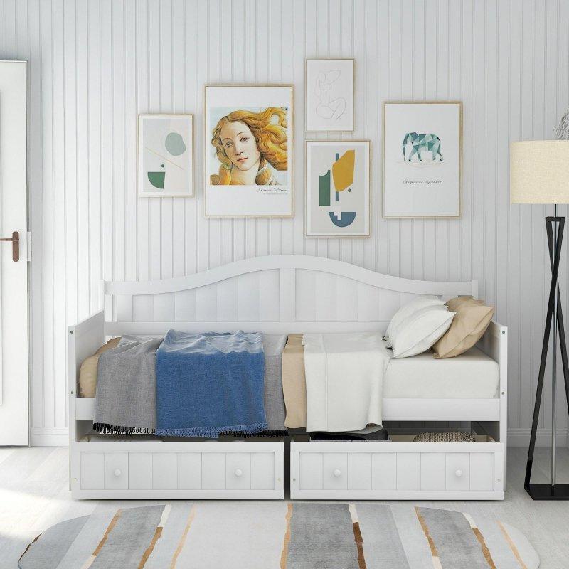 Beyaz Ahşap 2 Çekmeceli Daybed Karyola - 198x108 cm - 330066