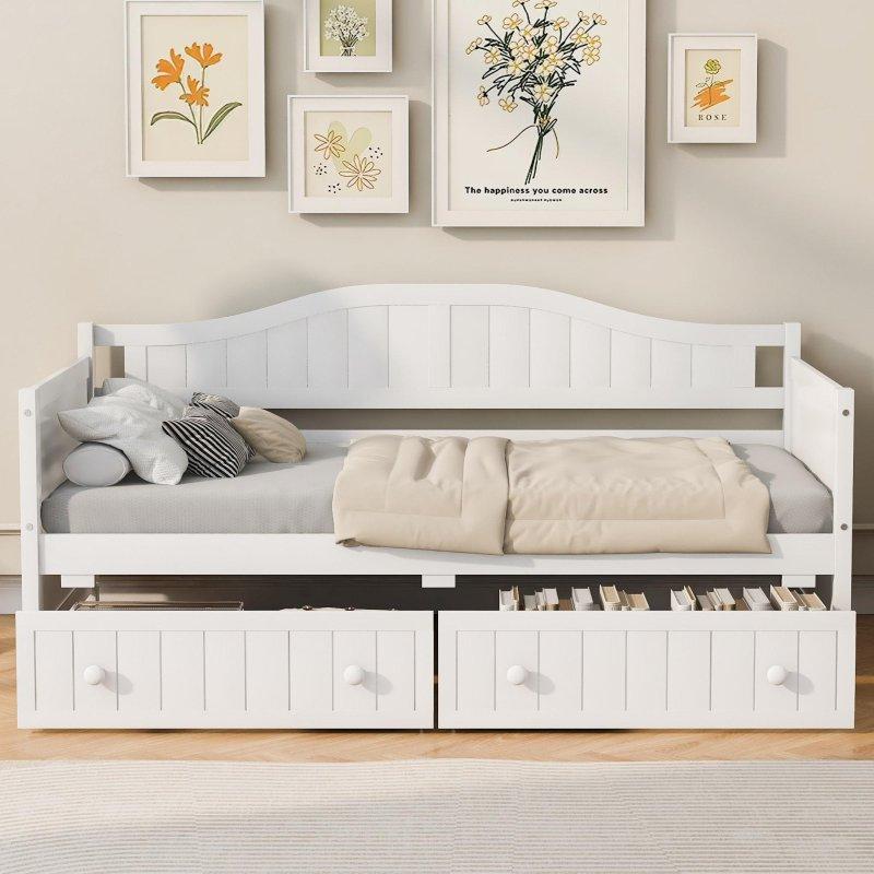 Beyaz Ahşap 2 Çekmeceli Daybed Karyola - 198x108 cm - 330066 Beyaz Ahşap 2 Çekmeceli Daybed Karyola - 198x108 cm - 330066