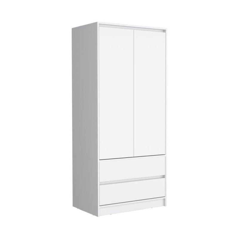 Beyaz Ahşap 2 Kapaklı 2 Çekmeceli Askılıklı Şifonyer - 306455