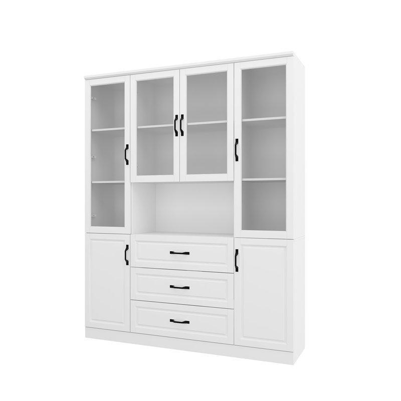 Beyaz Ahşap 3 Çekmeceli Siyah Kulplu Cam Kapaklı Kitaplık - 200x161 cm - 238520