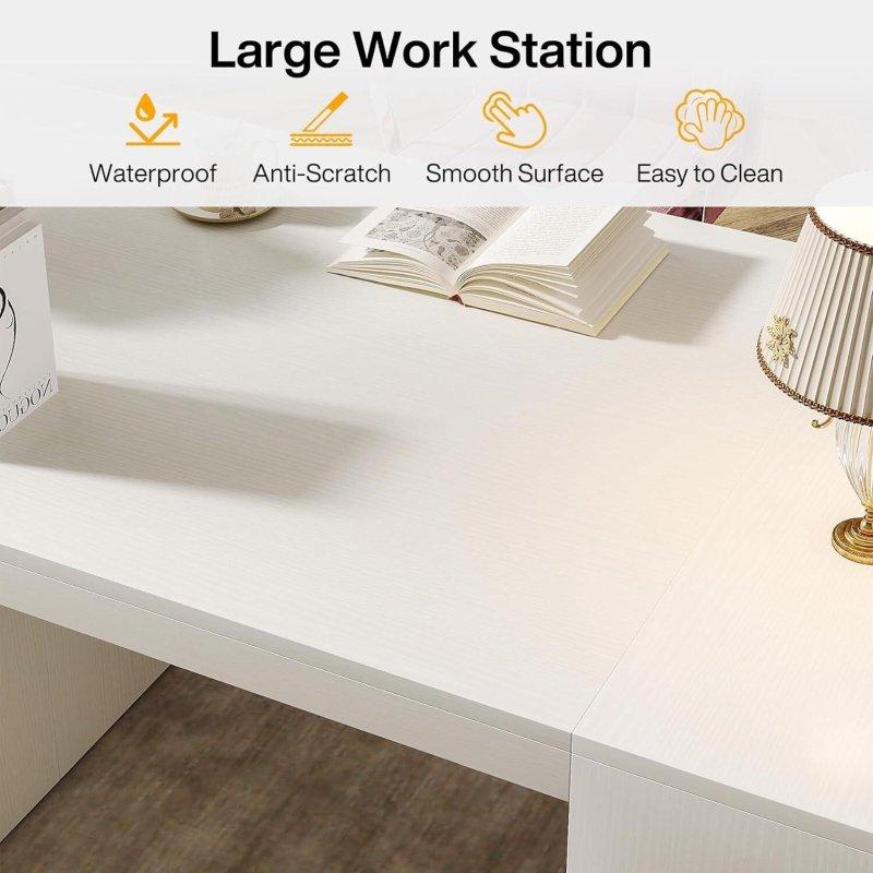 Beyaz Ahşap 3 Raflı Geniş Ofis Masası - 158 cm - 326825