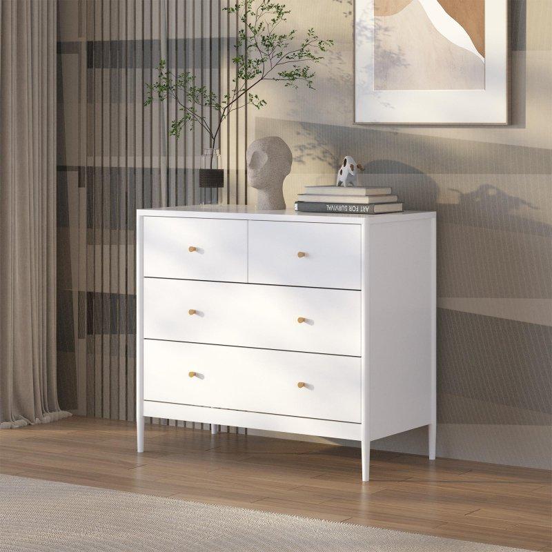 Beyaz Ahşap 4 Çekmeceli Antik Pirinç Kulplu Çocuk Odası Şifonyer - 90x81x46 cm - 310428
