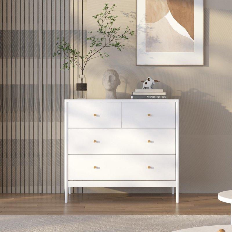 Beyaz Ahşap 4 Çekmeceli Antik Pirinç Kulplu Çocuk Odası Şifonyer - 90x81x46 cm - 310428