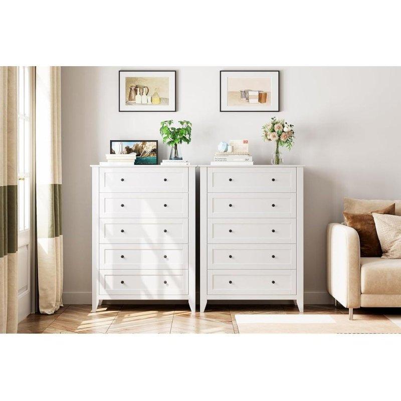Beyaz Ahşap 5 Çekmeceli Modern Şifonyer - 307254
