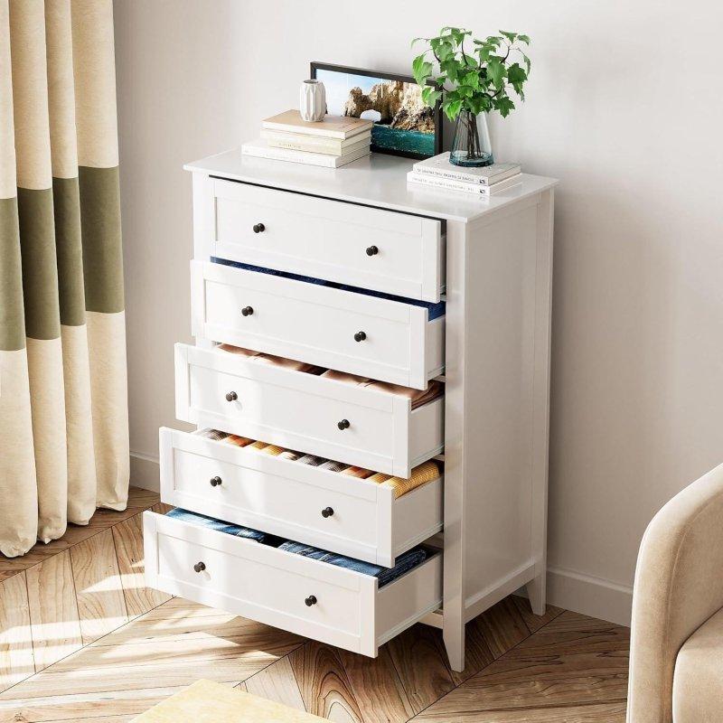 Beyaz Ahşap 5 Çekmeceli Modern Şifonyer - 307254