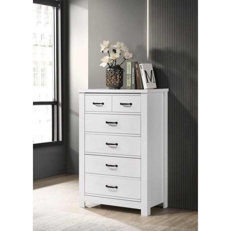 Beyaz Ahşap 5 Çekmeceli Siyah Kulplu Şifonyer - 79 cm - 305883