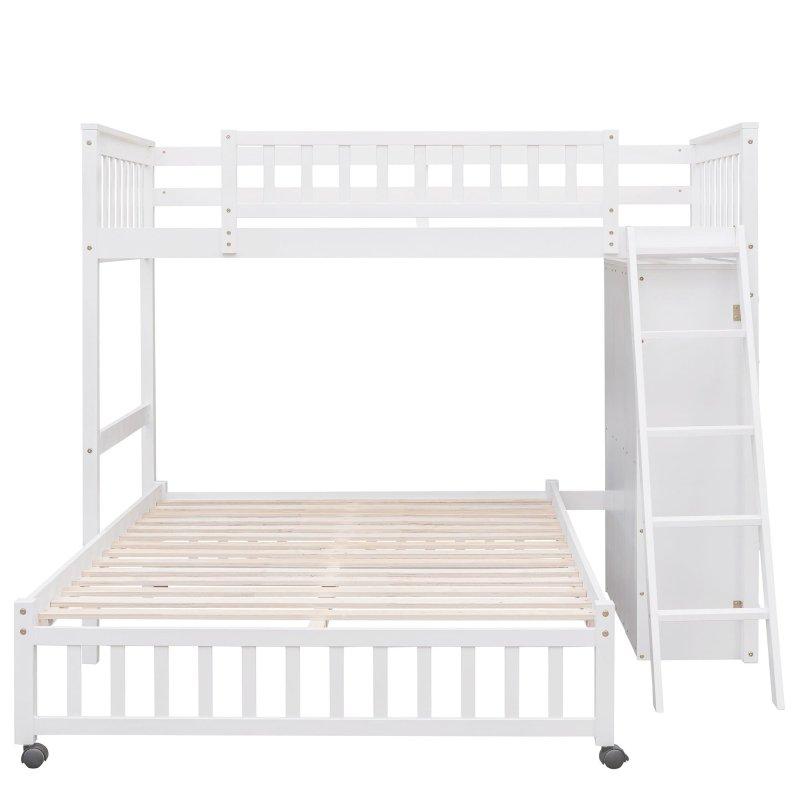 Beyaz Ahşap 6 Çekmeceli ve 3 Raflı Ranza - 202x202x167 cm - 250374
