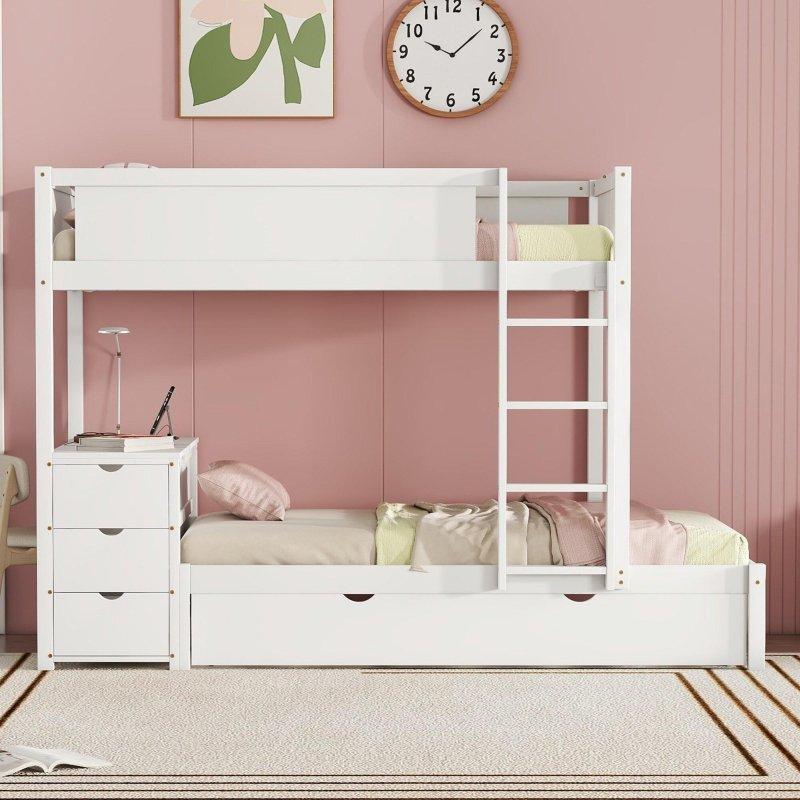 Beyaz Ahşap Çalışma Masalı ve USB Çıkışlı Yavru Yataklı Ranza - 242x108x167 cm - 250289