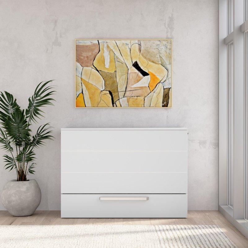 Beyaz Ahşap Çekmeceli Komodinli LED Işıklı Duvar Yatağı - 145x104 cm - 265703