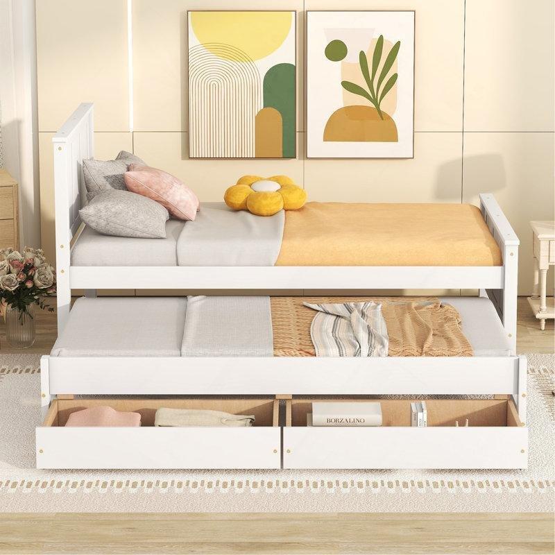 Beyaz Ahşap Çekmeceli ve Başlıklı Yavru Yataklı Karyola - 329170